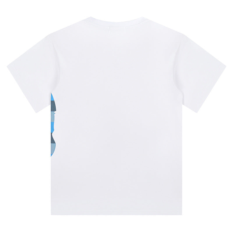 BAPE Blue Plaid Side Ape Head Men's T-Shirt - White