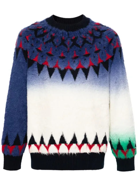 sacai patterned-jacquard knitted jumper