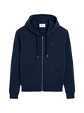 AMI Paris blue zipped cotton hoodie with Ami de Coeur