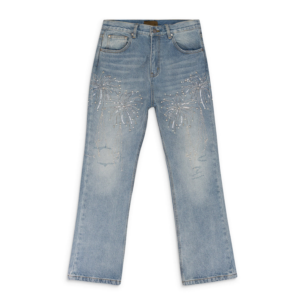 BLUE FIREWORKS WASH DENIM STRAIGHT-FIT JEANS
