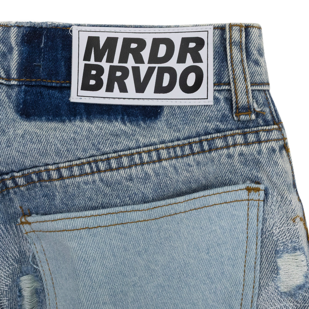 BLUE DISTRESSED STRAIGHT-FIT JEANS