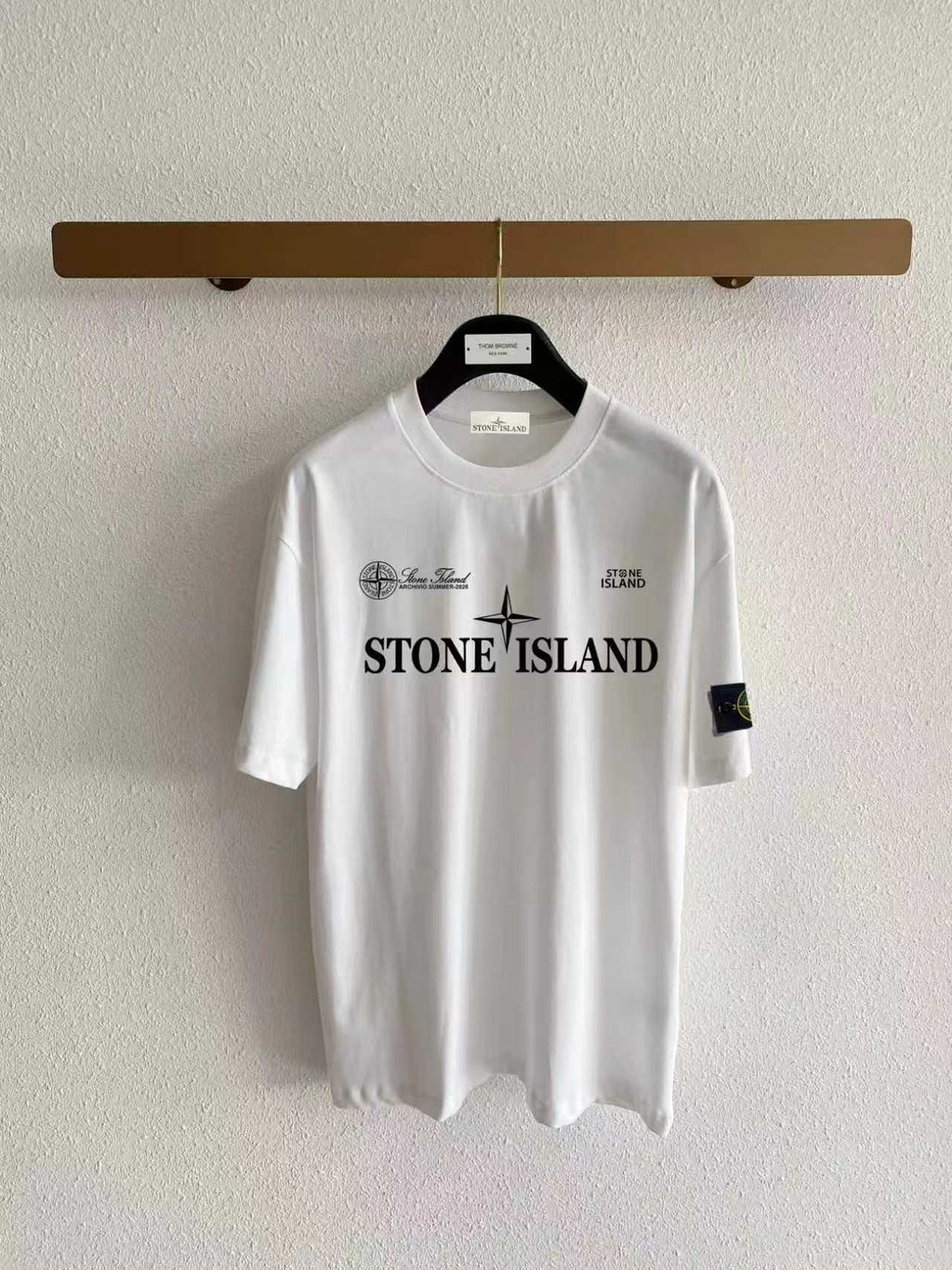 Stone Island Archivio Summer 2025 Four-Point Star Wordmark Print T-Shirt - Gray / White