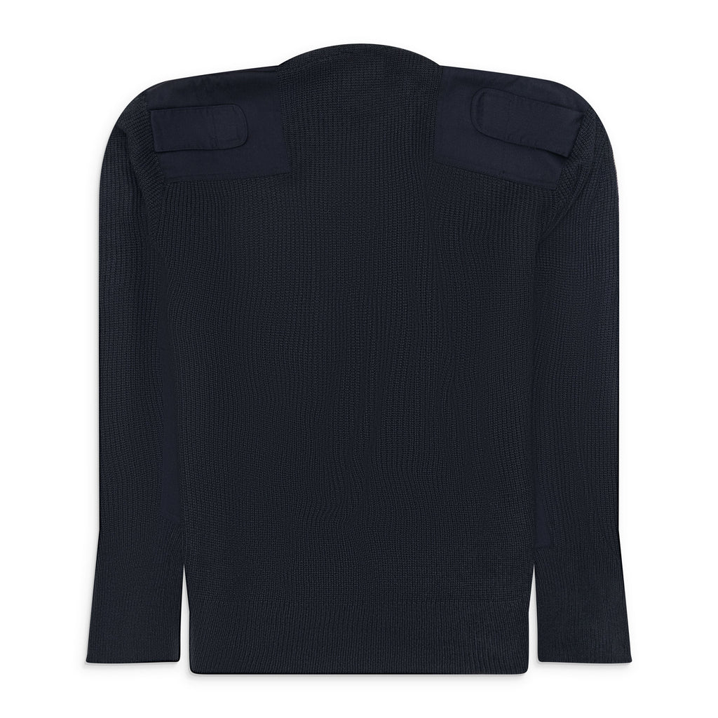 Blue Moved Neckline Military Knit Sweater