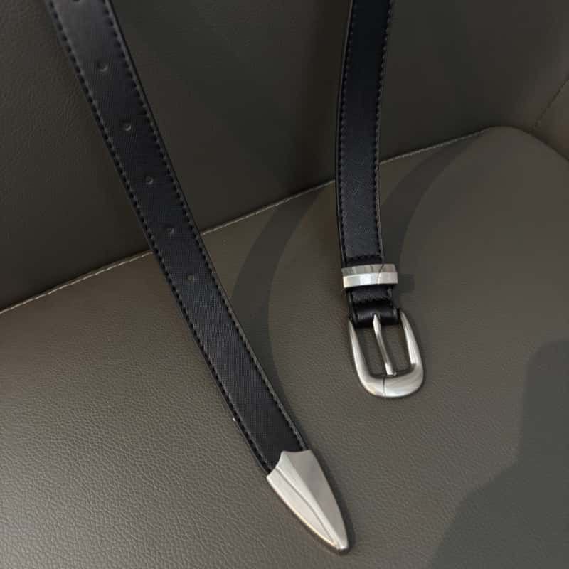 Cracked Texture Black Leather Belt Vintage Metal Buckle Jeans Belt