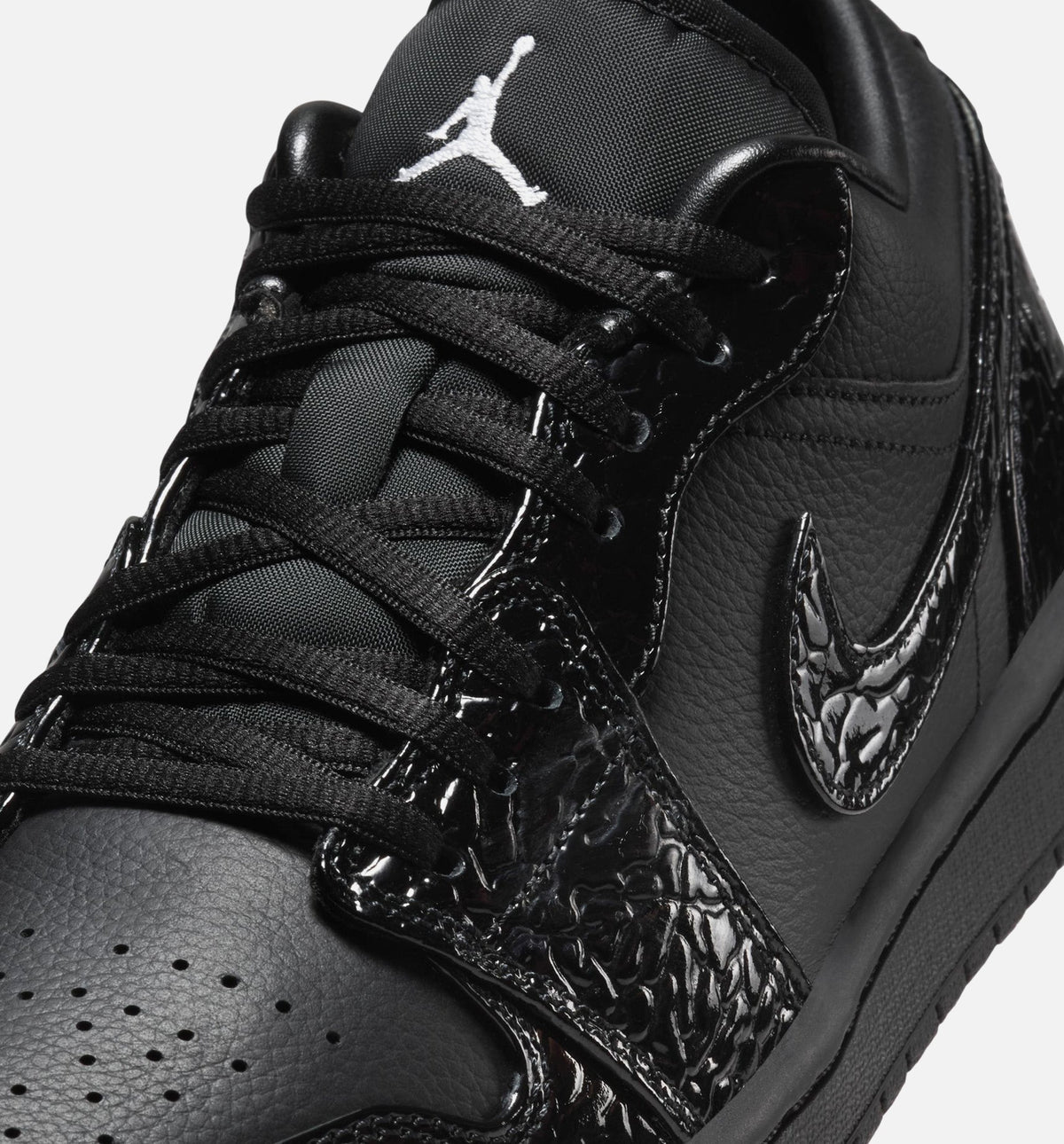 Air Jordan 1 Low Patent Elephant Women's Sneakers - Black / White / Metallic Silver