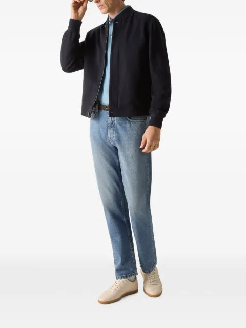 Zegna navy blue Oasi cashmere-elements bomber jacket