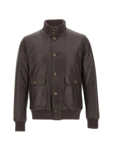Barba Vermont ribbed-knit trim leather jacket