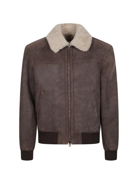 Stewart shearling-collar calf leather jacket