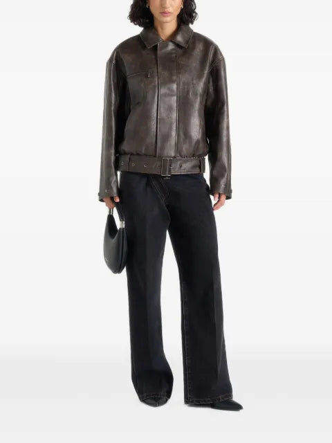 Manière De Voir Ezra in brown leather belted bomber jacket
