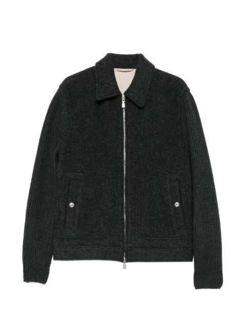 Eleventy ribbed-knit panelled wool jacket