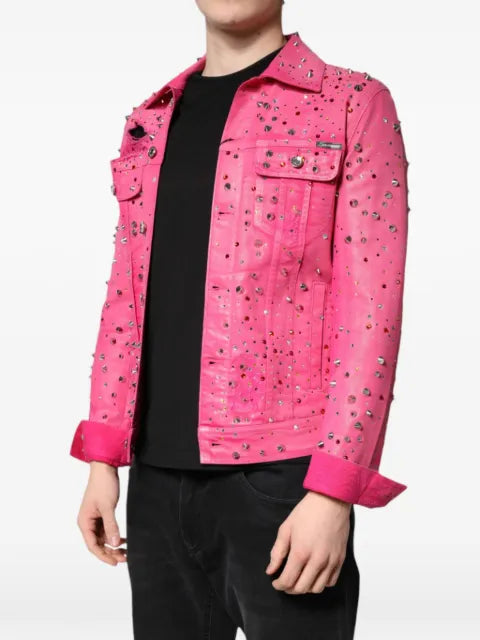 Dolce & Gabbana crystal-embellished studded denim jacket