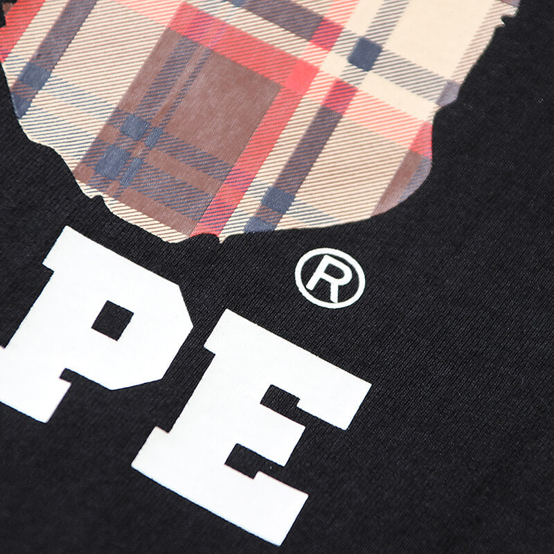 BAPE Plaid Small Ape Head Men's T-Shirt - Black