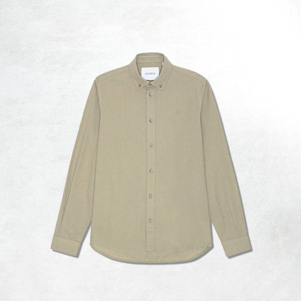 Les Deux Konrad Cotton Linen Shirt: Laurel Oak Sand