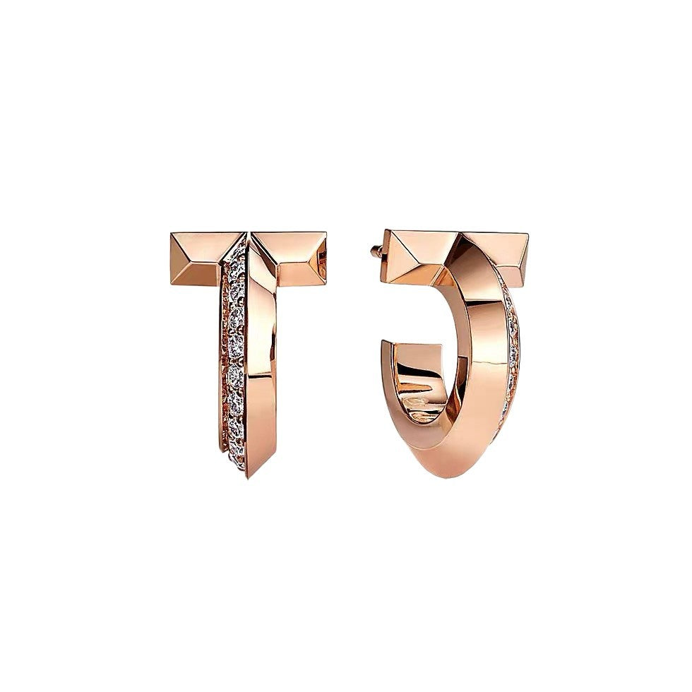 Tiffany Style T Motif Cubic Zirconia Earrings