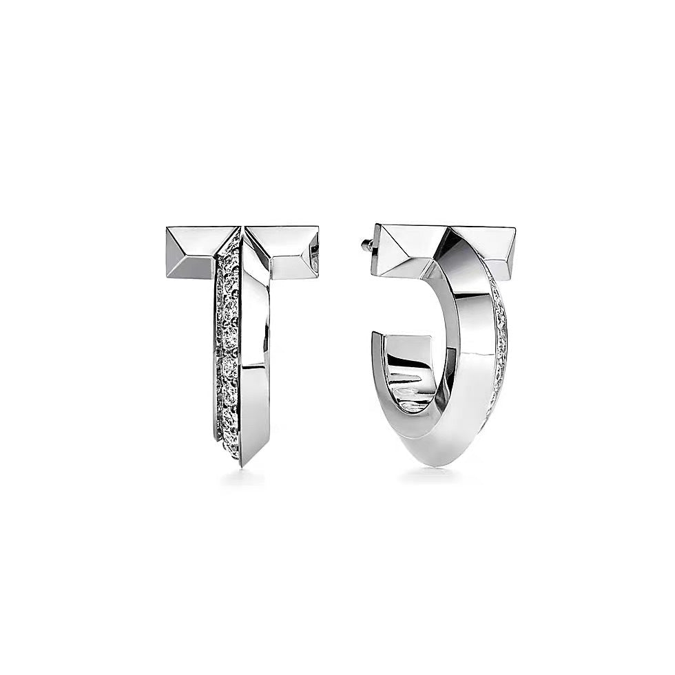 Tiffany Style T Motif Cubic Zirconia Earrings