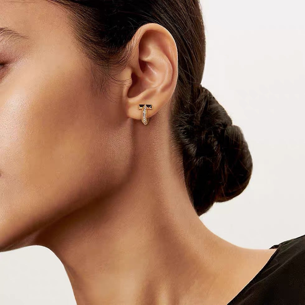 Tiffany Style T Motif Cubic Zirconia Earrings