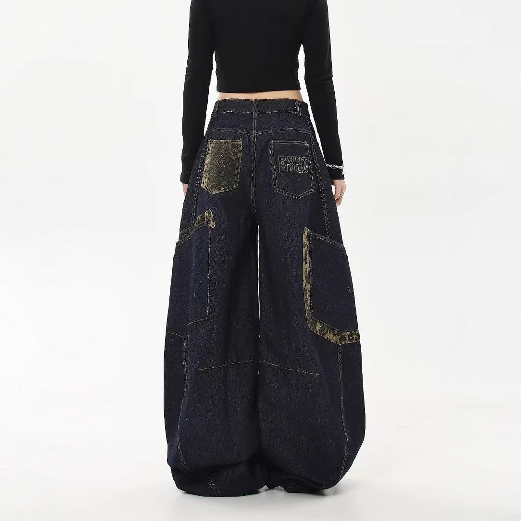 Y2K Vintage Washed Distressed Wide Leg Curved Baggy Jeans Streetwear