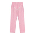 Sp5der Rhinestone Letter Graphic Pink Casual Sweatpants