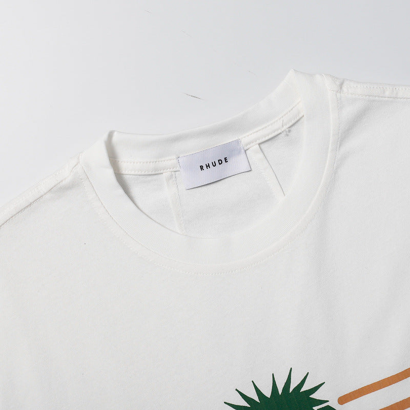 RHUDE Summer Macaw Flower Slogan Short Sleeve T-Shirt