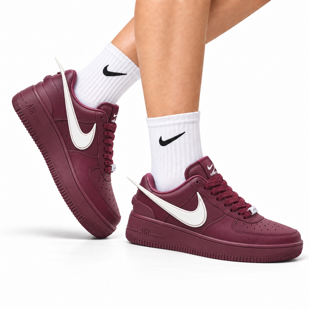 Nike Air Force 1 Low Burgundy White Unisex Sneakers Style 11