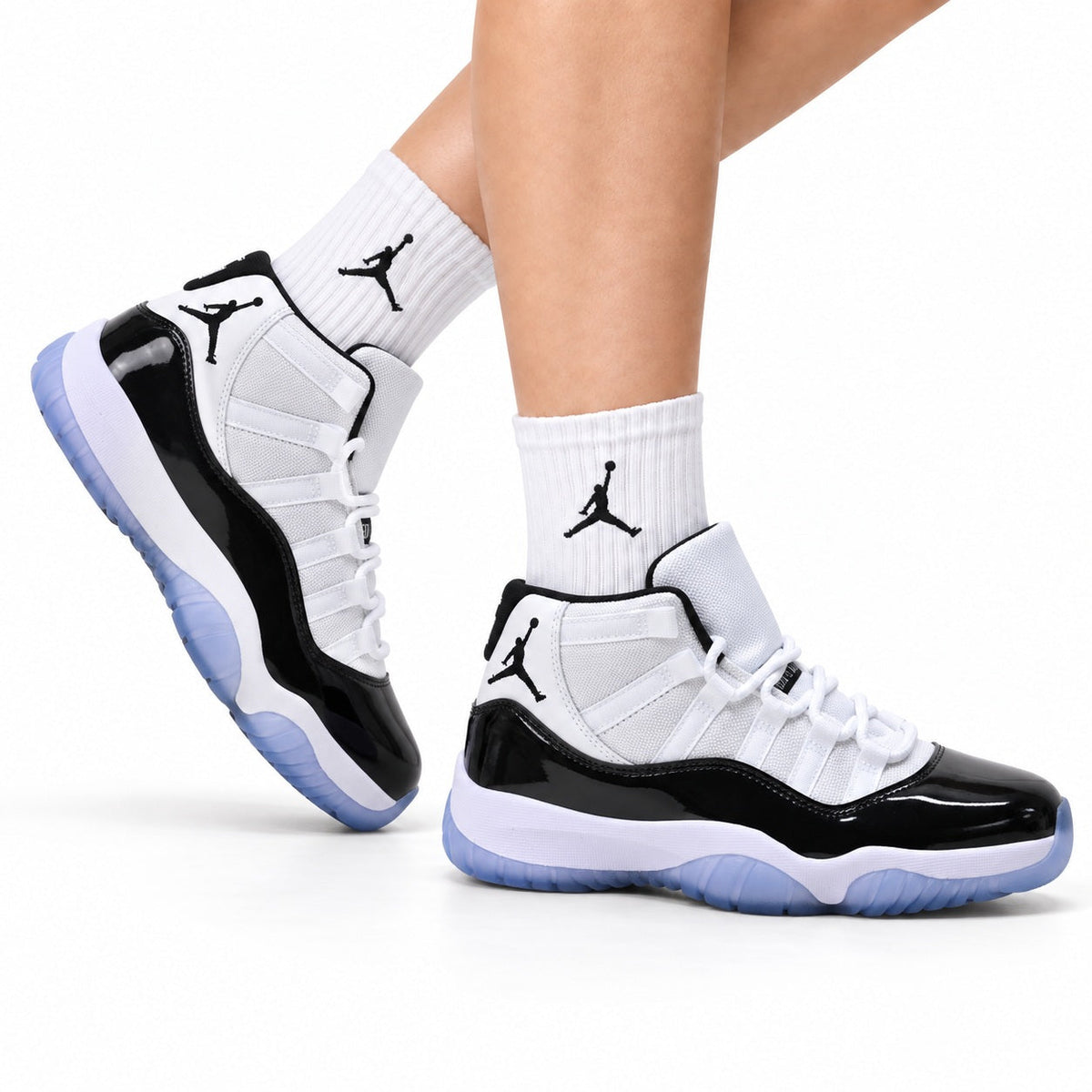 Air Jordan 11 Retro White Black and Icy Blue Unisex Sneakers Style 02