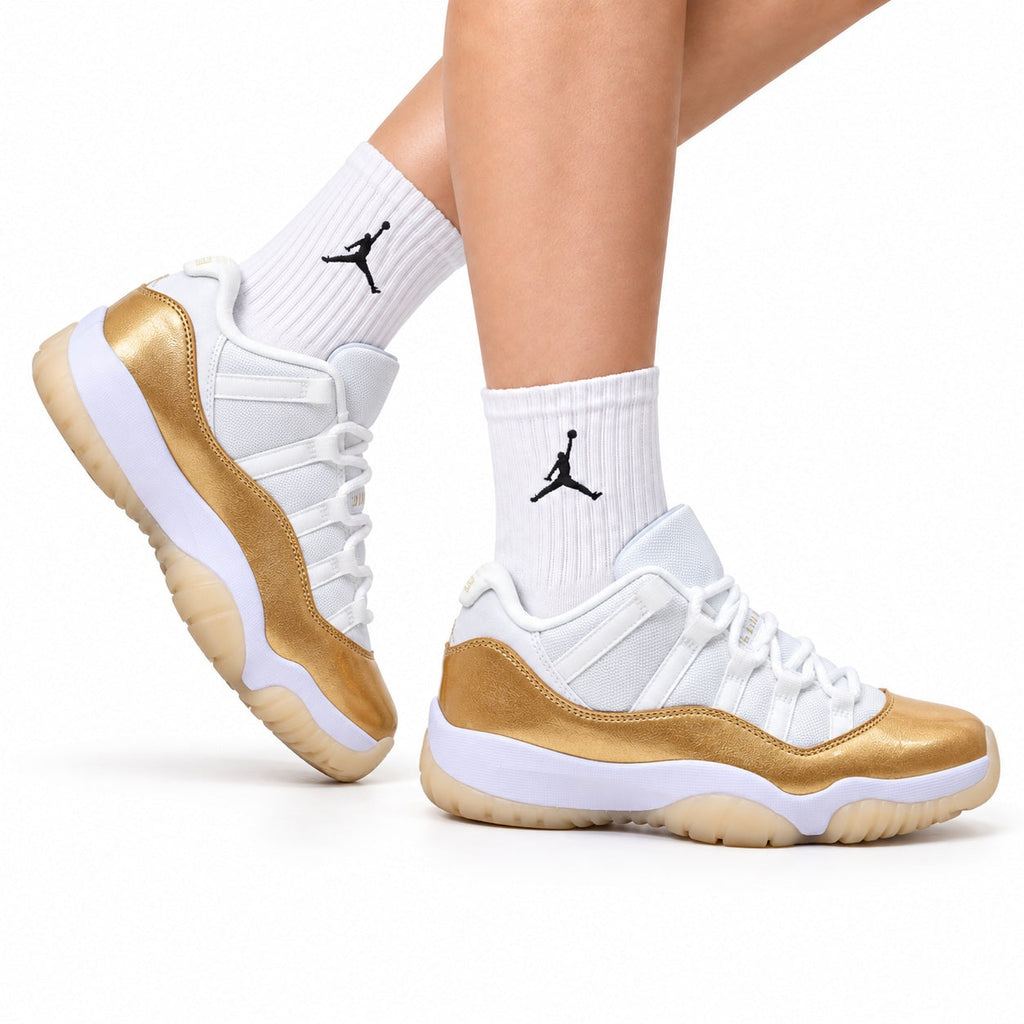 Air Jordan 11 Retro White and Metallic Gold Unisex Sneakers Style 05