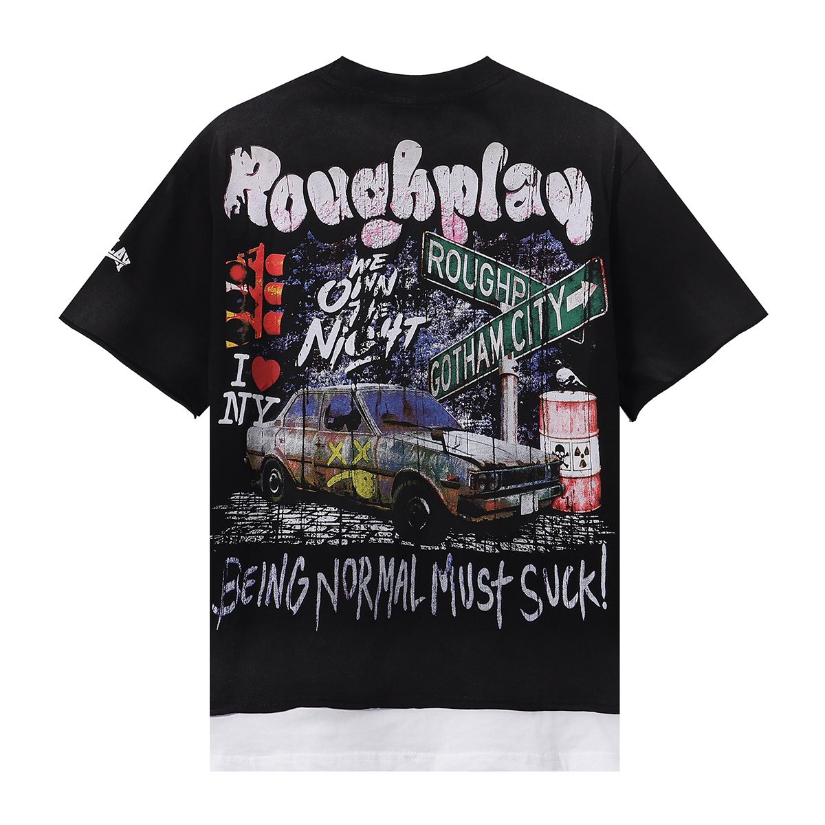Rough Play Pink Police Car Rhinestone Short-Sleeve T-Shirt