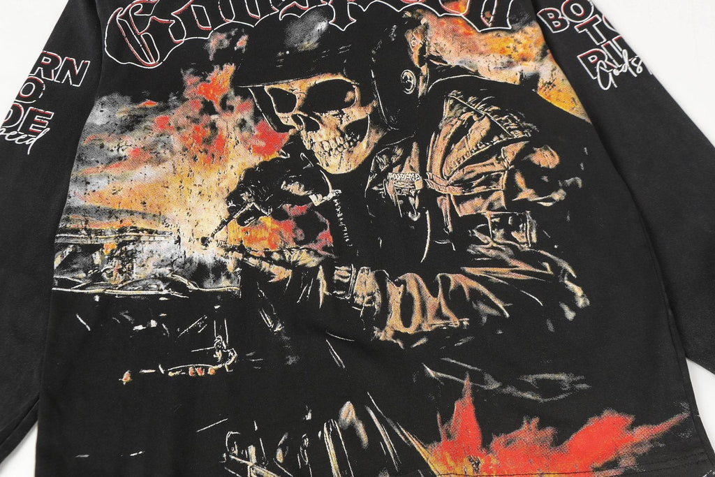 Godspeed Skull Flame Car Graphic Long-Sleeve T-Shirt