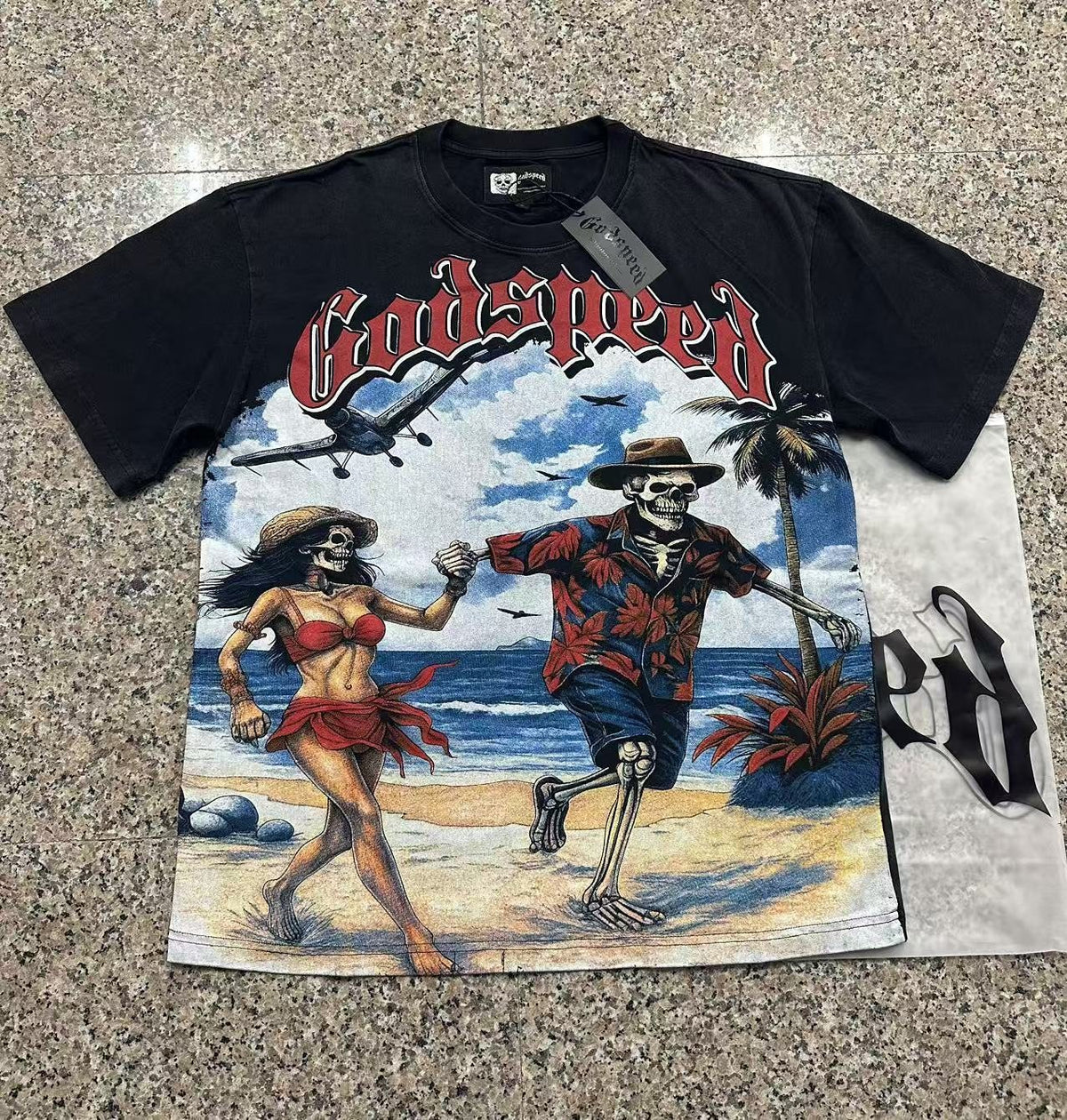 Godspeed Beach Skeleton Graphic T-Shirt