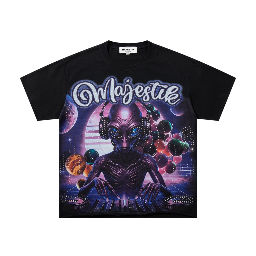 MAJESTIK Alien Rhinestone Graphic T-Shirt