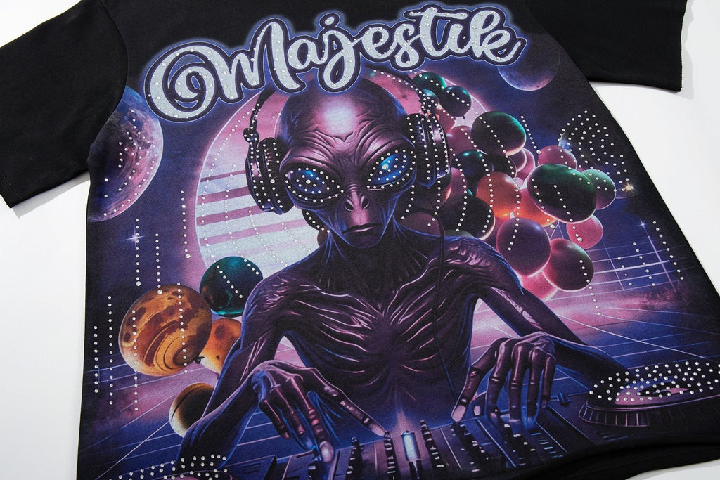 MAJESTIK Alien Rhinestone Graphic T-Shirt