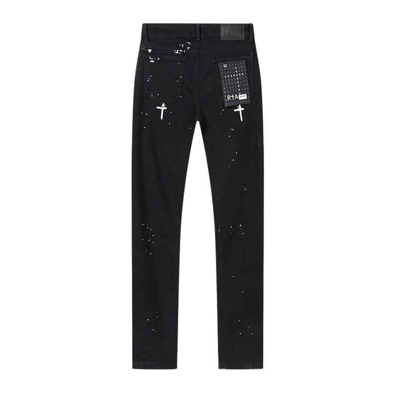 R+A Rest in Peace Cross Patch Paint-Splatter Jeans