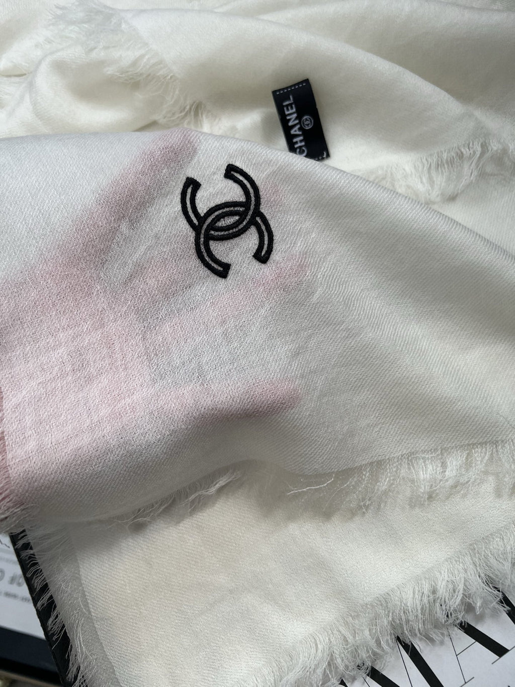 Chanel Style Lightweight Embroidered Logo Scarf