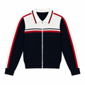 Thom Browne Style Contrast-Stripe Zip-Up Knit Jacket