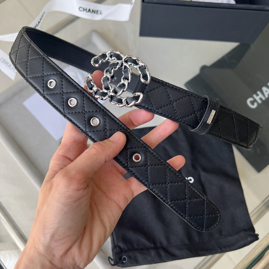 CHANEL 25S BELT 30 MM IN BLACK CALFSKIN 616606