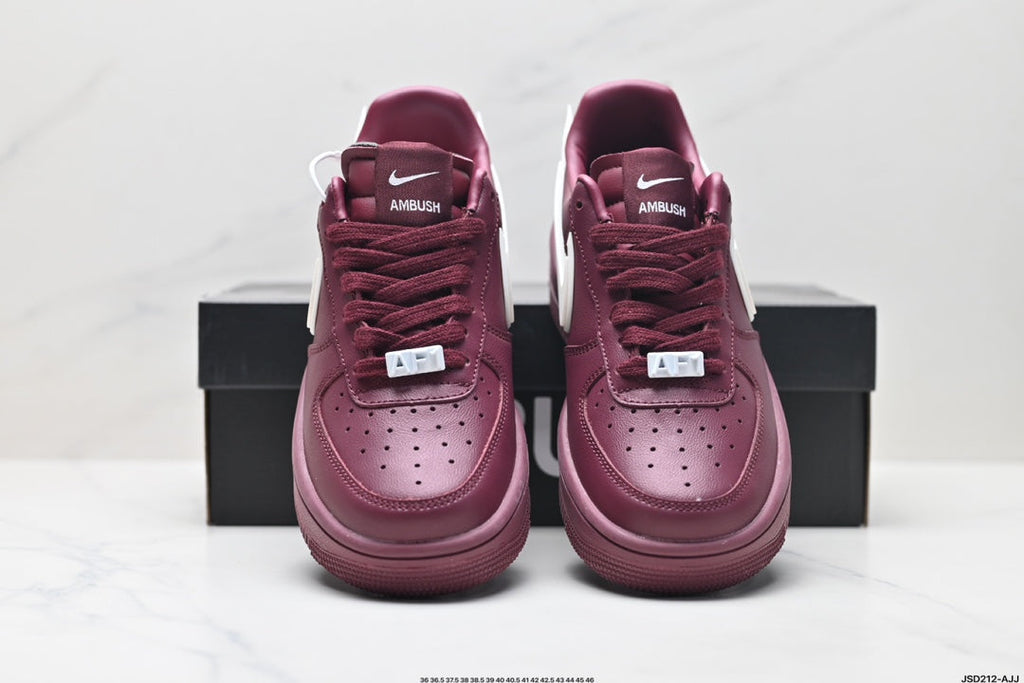 Nike Air Force 1 Low Burgundy White Unisex Sneakers Style 11