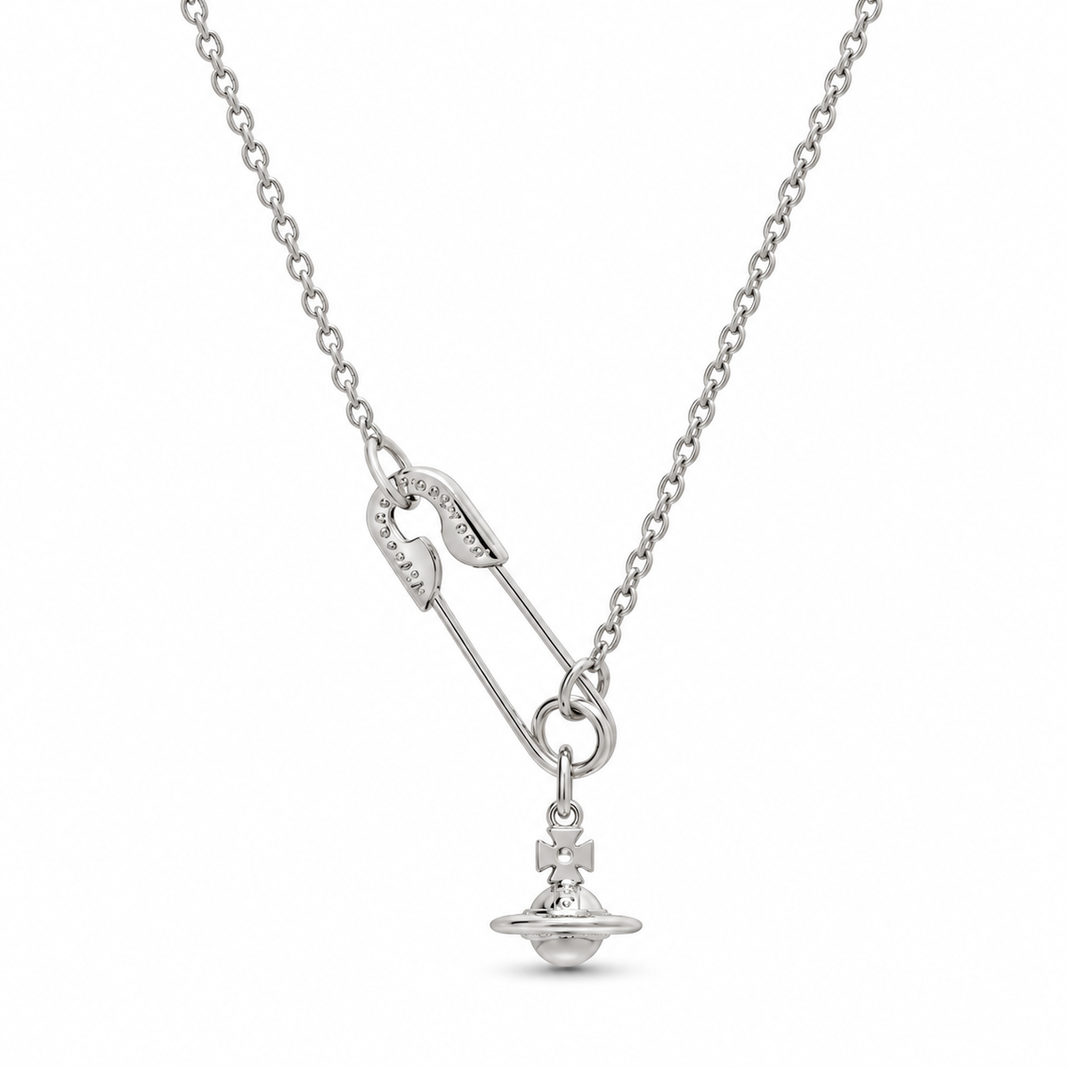 Vivienne Westwood Style 3D Orb Safety Pin Necklace