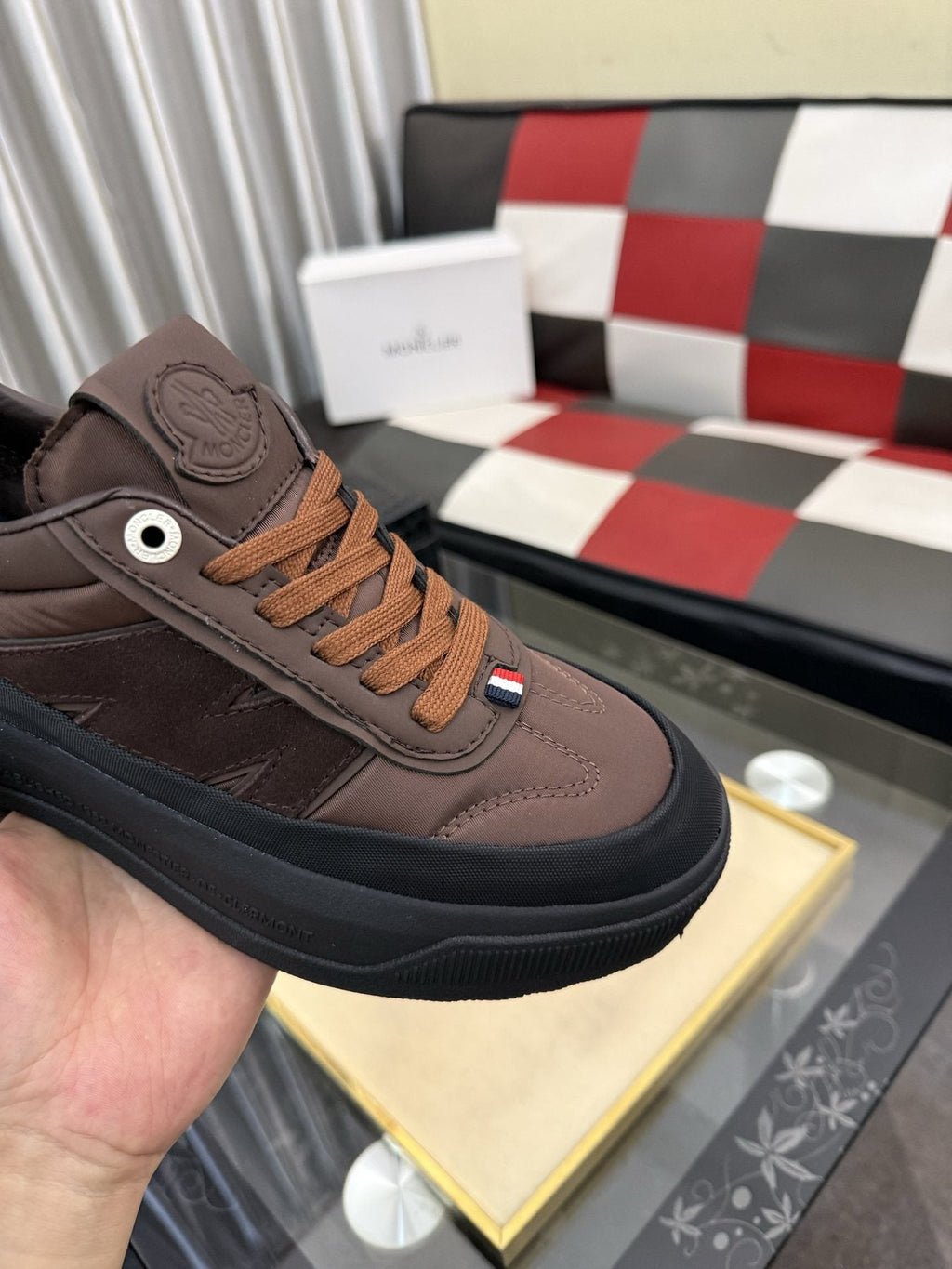 Moncler Men's Dark Brown and Black Low-Top Sneakers