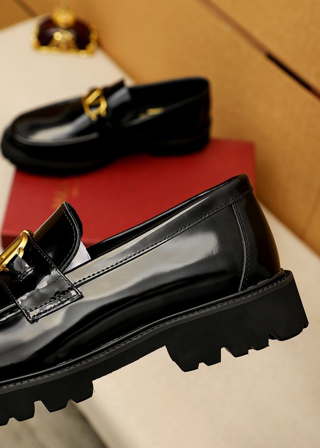 Valentino Black Buckle Lug Sole Loafers