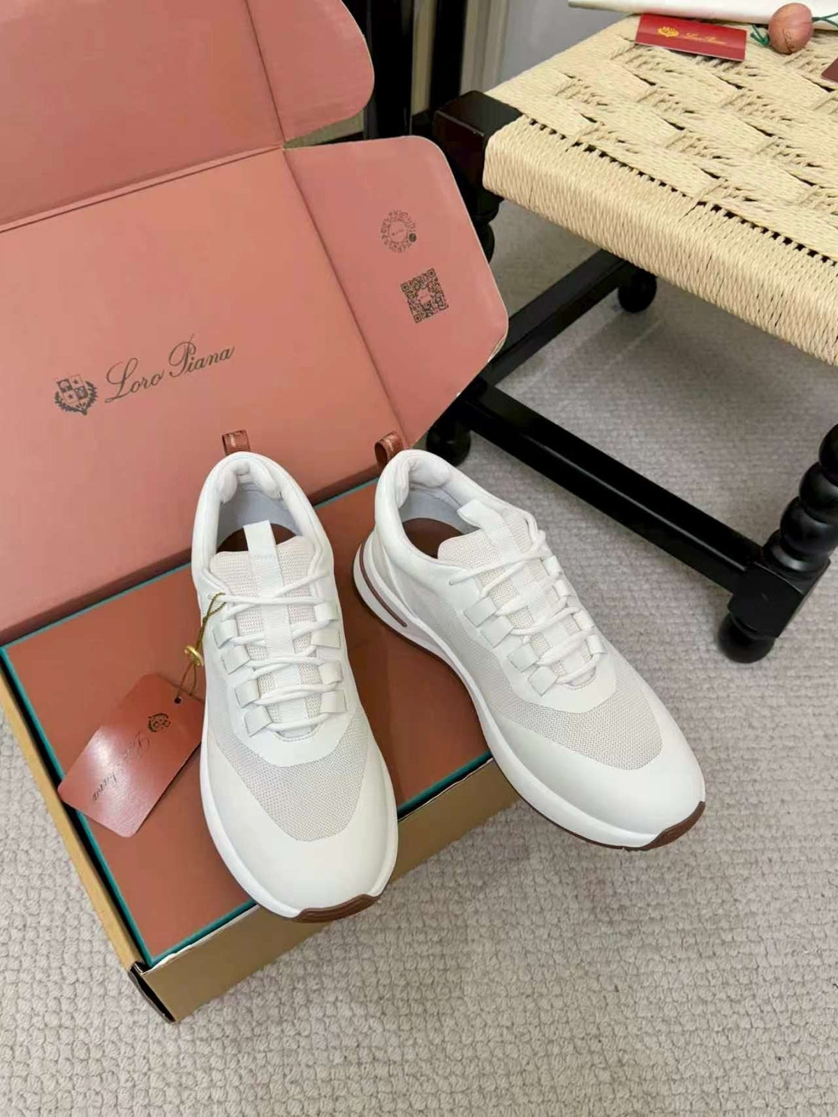 Loro Piana White and Gray Low-Top Sneakers