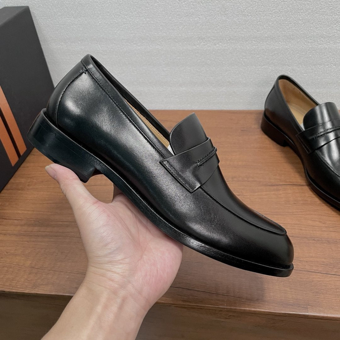 Zegna Men's Black Leather Strap Loafers