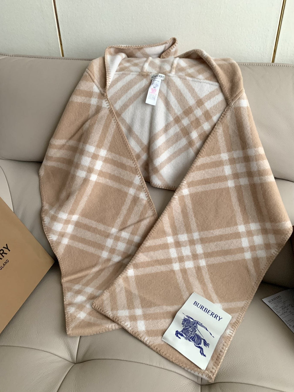 Burberry Beige Plaid Fringe Scarf