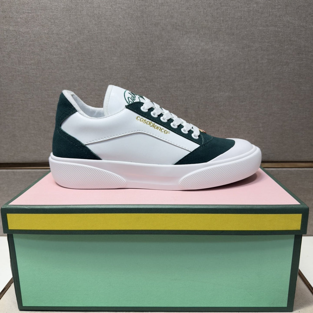 CASA BLANCA Men's White and Dark Green Sneakers