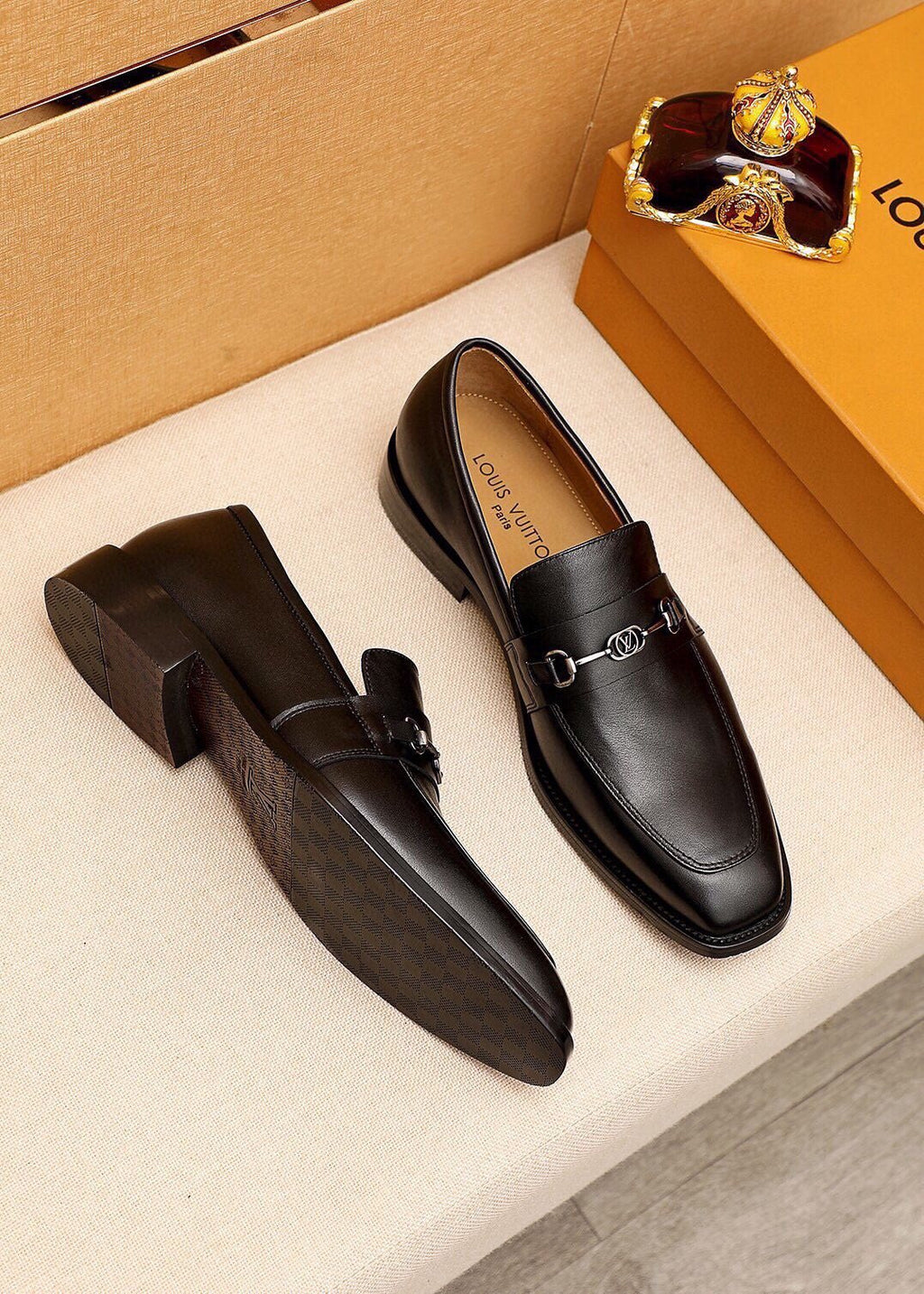 Louis Vuitton Black Metal-Bit Leather Loafers
