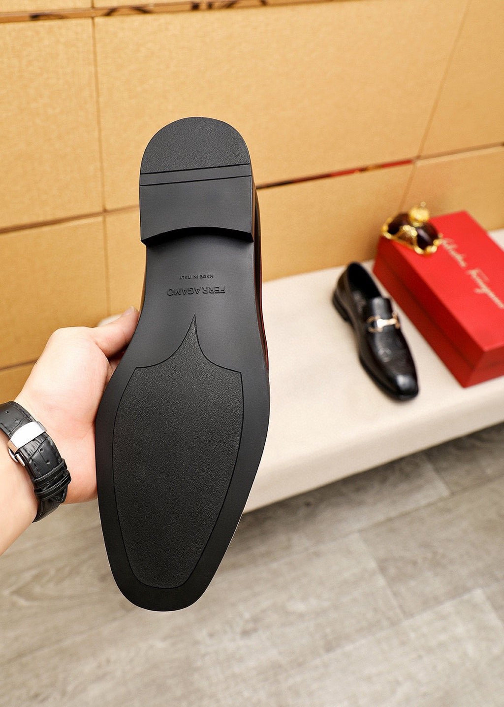 Ferragamo Men's Black Buckle Loafers - Rubber Sole