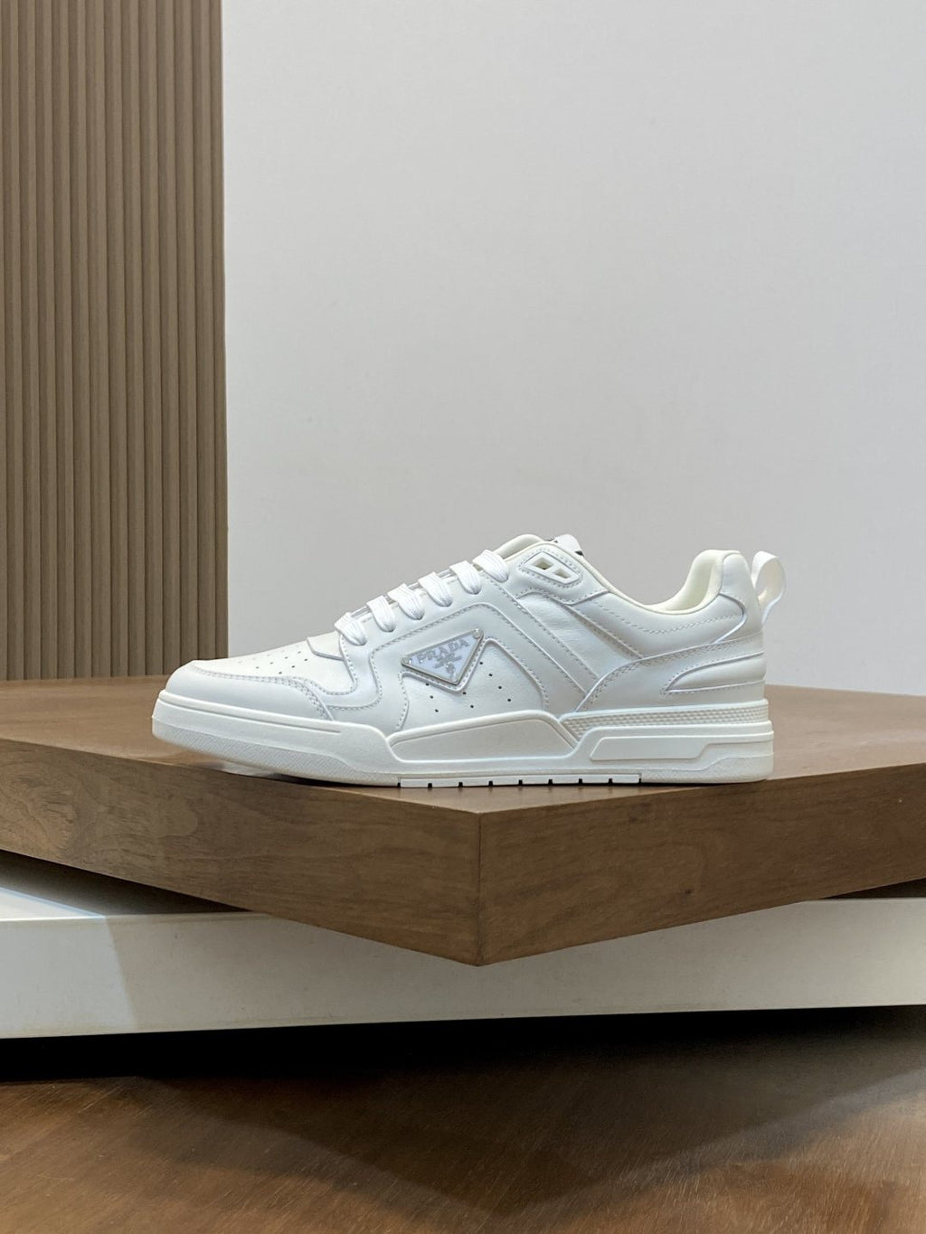 Prada Men's White Leather Panel Sneakers