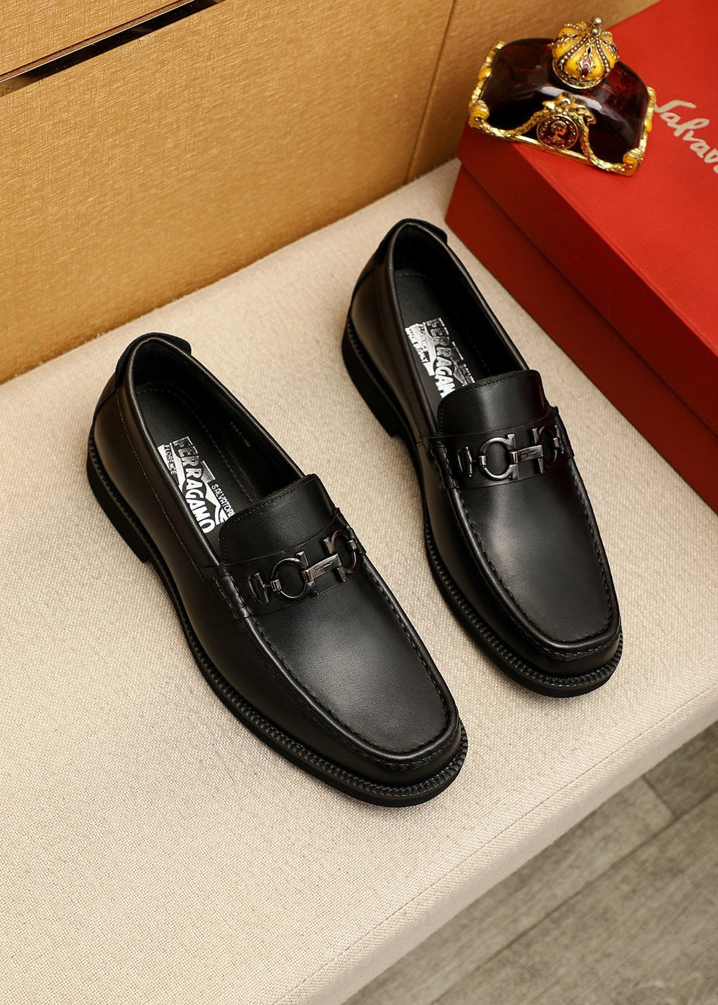 Ferragamo Black Hardware Loafers - Stacked Heel