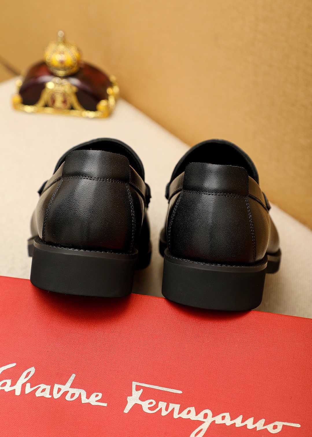 Ferragamo Black Hardware Loafers - Stacked Heel