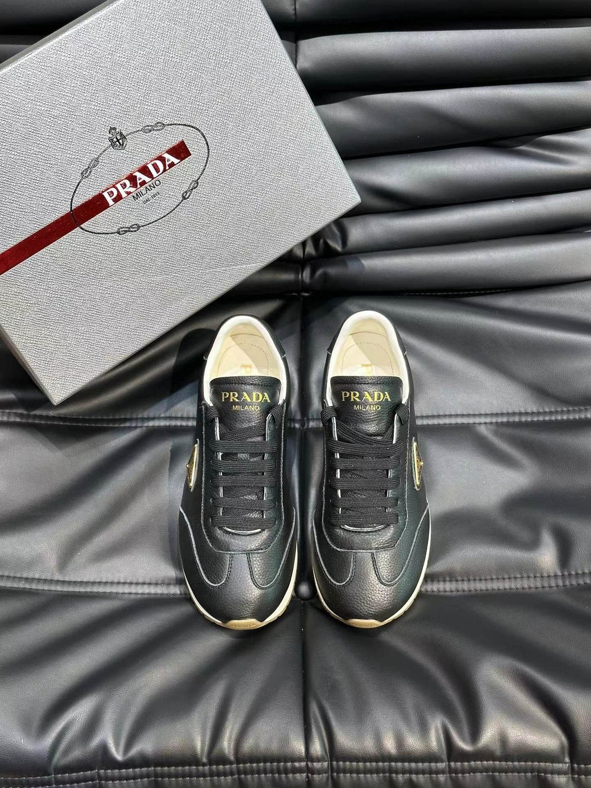 Prada Men's Black Low-Top Logo Sneakers