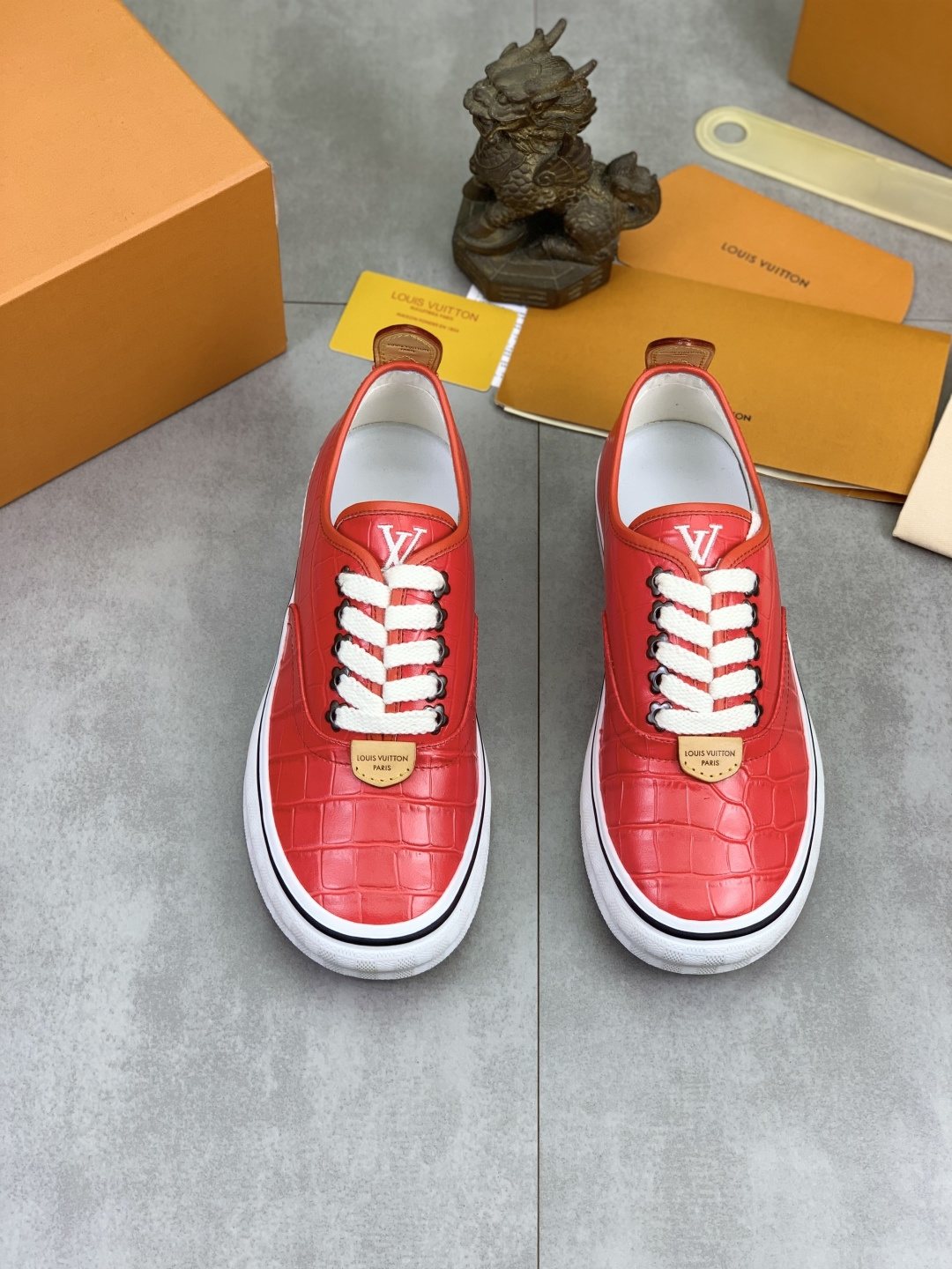 Louis Vuitton Red Embossed Low-Top Sneakers